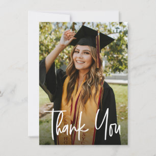 Graduation Photo Modern Handwritten Script Thank You Card