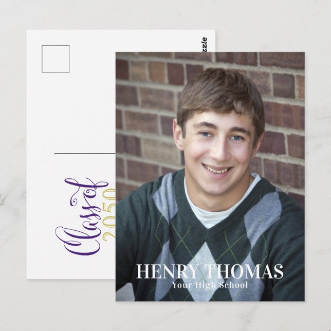 Graduation Photo Modern Minimalist Class of Script Postcard (Front/Back)