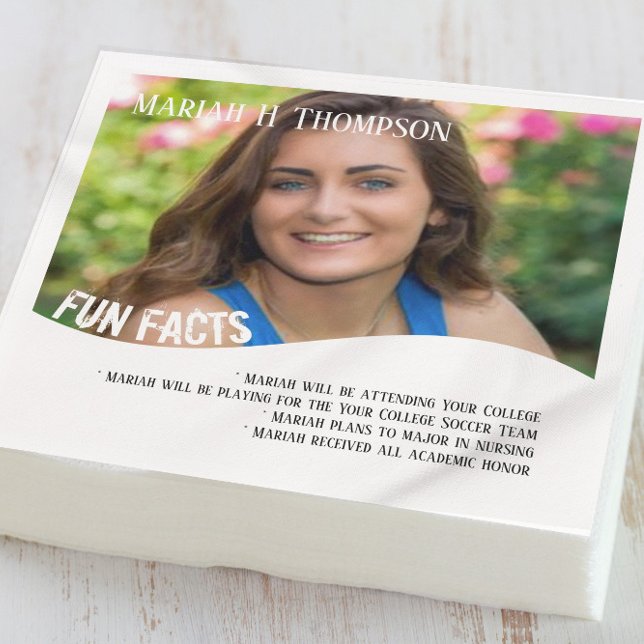 Graduation Photo Modern Minimalist Fun Facts Napkin (Creator Uploaded)