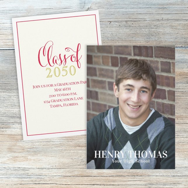 Graduation Photo Modern Minimalist Script Class Of Invitation (Creator Uploaded)