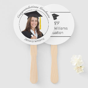Graduation Photo Modern Minimalist White Black Hand Fan