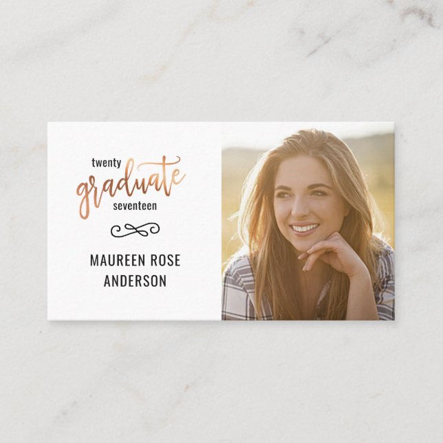 Graduation Photo Name Cards Rose Gold Accent (Front)