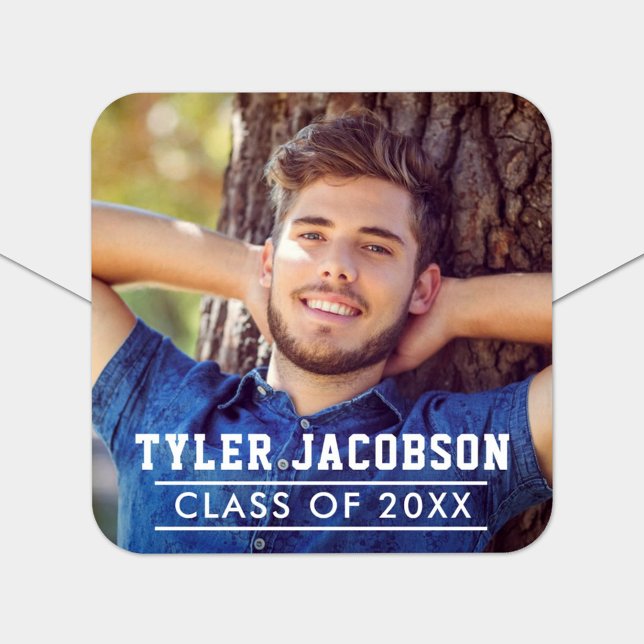 Graduation Photo Name Class of 2026 Square Sticker (Creator Uploaded)