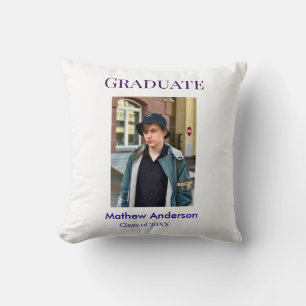 Graduation photo name class of 20XX blue simple bo Cushion