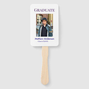 Graduation photo name class of 20XX blue simple bo Hand Fan