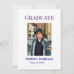 Graduation photo name class of 20XX blue simple bo Invitation