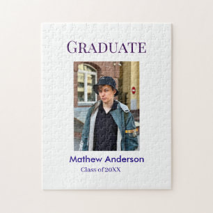 Graduation photo name class of 20XX blue simple bo Jigsaw Puzzle