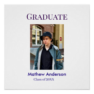 Graduation photo name class of 20XX blue simple bo Poster