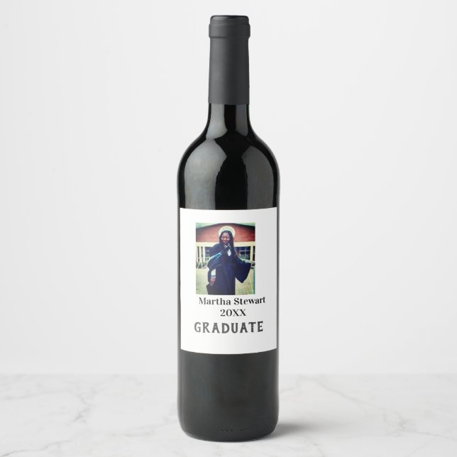 Graduation photo name year class university simple wine label (Front)