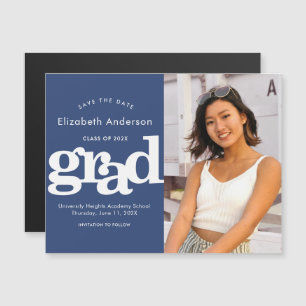 Graduation Photo Navy Bold Save the Date Modern Magnetic Invitation