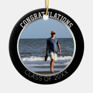 Graduation Photo Ornament   Black Silver Keepsake
