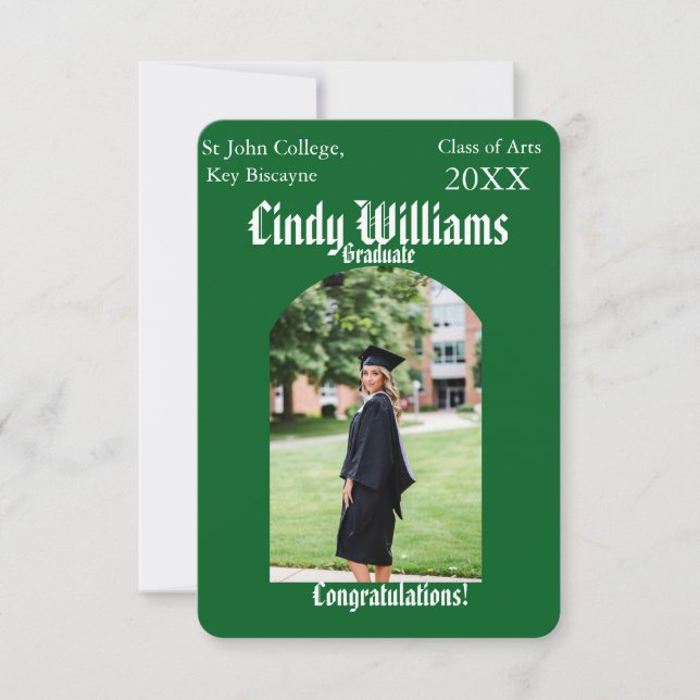 Graduation photo party green invitation (Front)