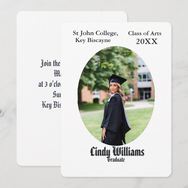 Graduation photo party invitation oval frame (Front/Back)