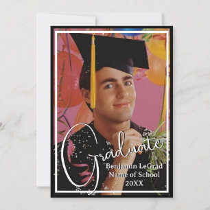 Graduation Photo Personalised Note Black and White Invitation