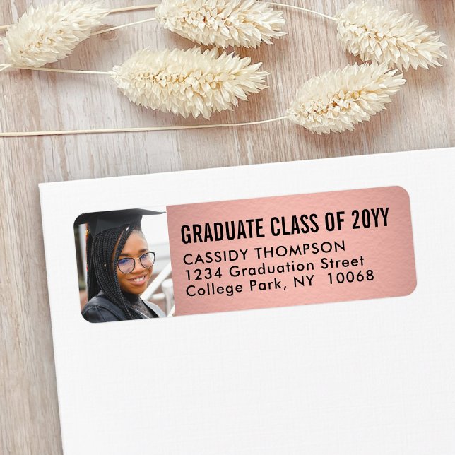 Graduation Photo Pink and Black Return Address (Creator Uploaded)