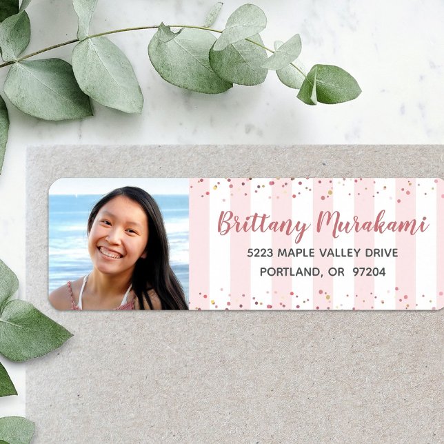Graduation photo pink stripes modern chic address (Creator Uploaded)