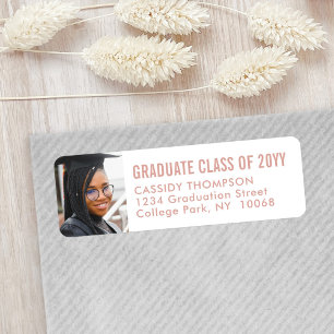 Graduation Photo Pink & White Girly Return Address