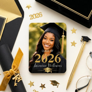 Graduation Photo Portrait Gold Class Year Magnet