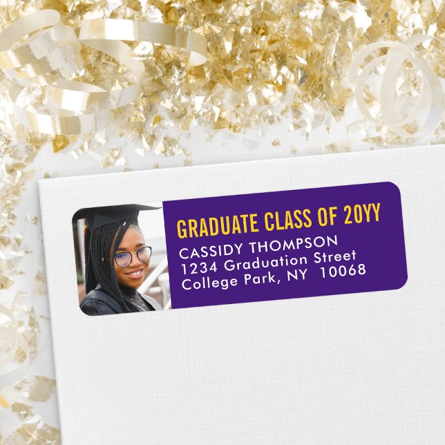 Graduation Photo Purple and Gold Return Address (Creator Uploaded)