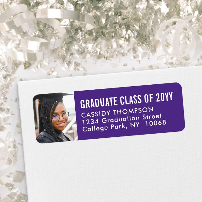 Graduation Photo Purple and White Return Address (Creator Uploaded)