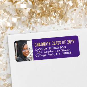 Graduation Photo Purple Gold White Return Address