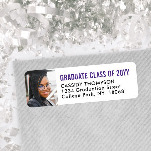Graduation Photo Purple White Black Return Address
