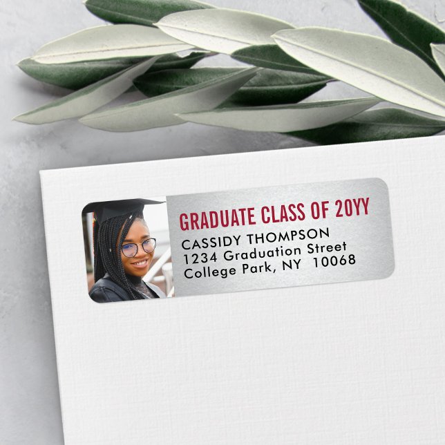 Graduation Photo Red Black & Silver Return Address (Creator Uploaded)