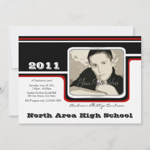 Graduation Photo/ Red Stripe Invitation