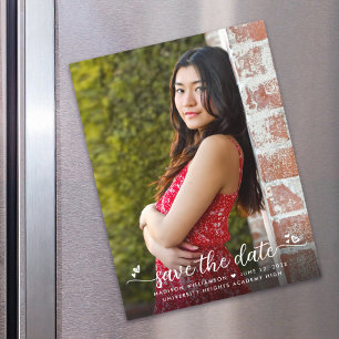 Graduation Photo Save Date Script Hearts Modern Magnetic Invitation