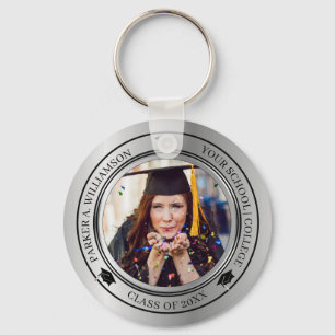 Graduation Photo Silver Tone Grad Cap Class Year  Key Ring