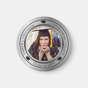 Graduation Photo Silver Tone Grad Cap Class Year Magnet