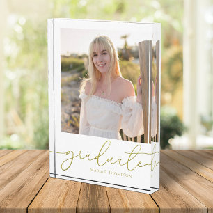 Graduation Photo Simple Minimalist Gold Block