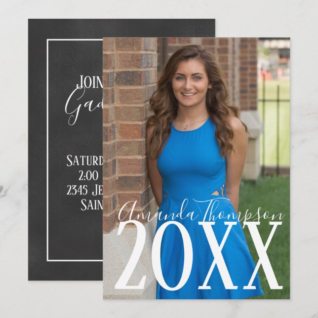 Graduation Photo Simple Minimalist Modern Grad Invitation (Front/Back)