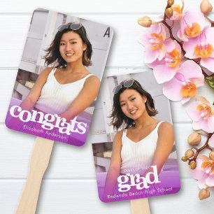 Graduation photo simple modern purple keepsake hand fan