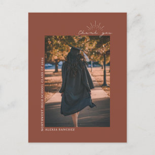 Graduation Photo Terracotta Line Art Thank You Postcard