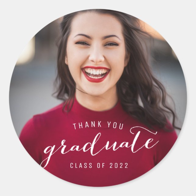 Graduation Photo Thank You  Classic Round Sticker (Front)