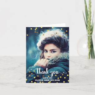 Graduation Photo Thank You Faux Gold Foil Confetti