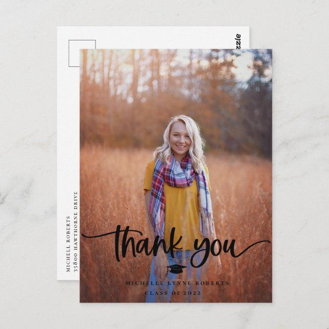 Graduation Photo Thank You Postcard (Front/Back)