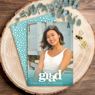 Graduation photo turquoise blue bold modern announcement