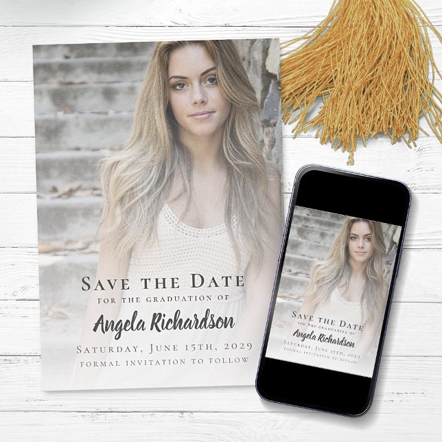 Graduation Photo Typography Save the Date Announcement (Creator Uploaded)