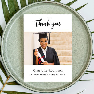Graduation photo white elegant thank you card
