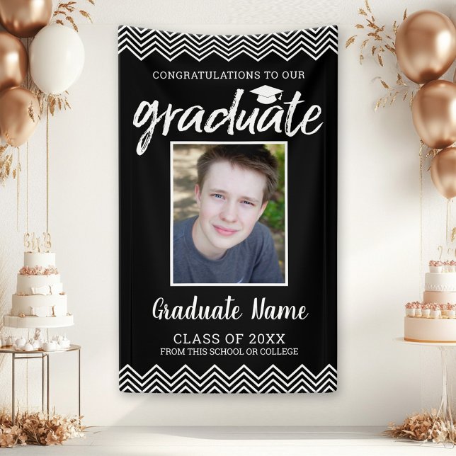 Graduation Photo with Grad Name Black Vertical Banner (Custom Graduation Banner)