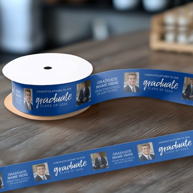 Graduation Photos Graduate with Royal Blue Virtual Satin Ribbon (Custom Graduation Ribbon)