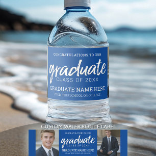 Graduation Photos Graduate with Royal Blue Virtual Water Bottle Label