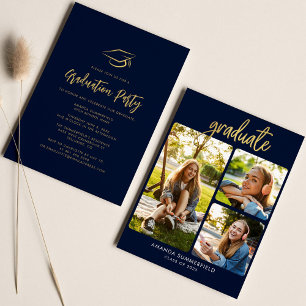 Graduation Photos Navy Blue Modern Grad Party Invitation