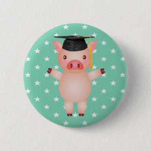 Graduation Pig and Stars 6 Cm Round Badge