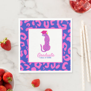 Graduation Pink & Blue Leopard Custom Class Year Napkin
