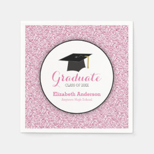 Graduation Pink Faux Glitter Napkin
