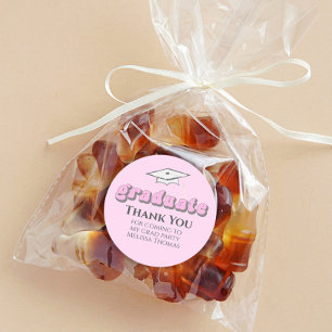 Graduation Pink Graduate Retro Typography Simple  Classic Round Sticker