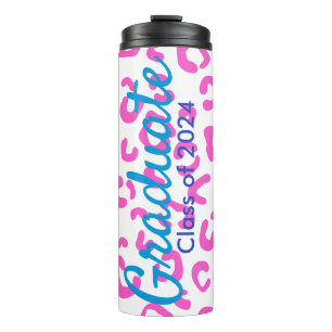 Graduation Pink Leopard  Typography Thermal Tumbler